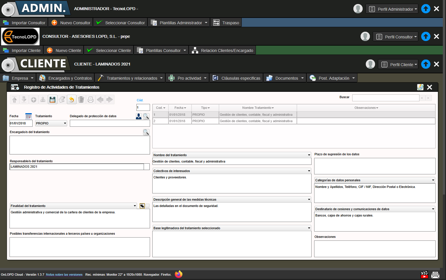 tratamientos onlopd rgpd protección de datos